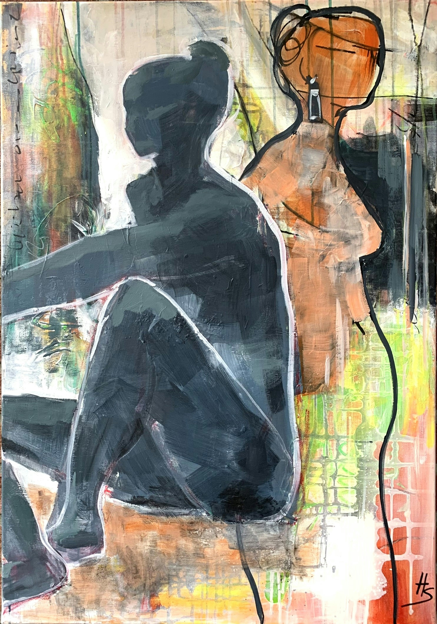 Nude artwork by Heike Schümann depicts two women